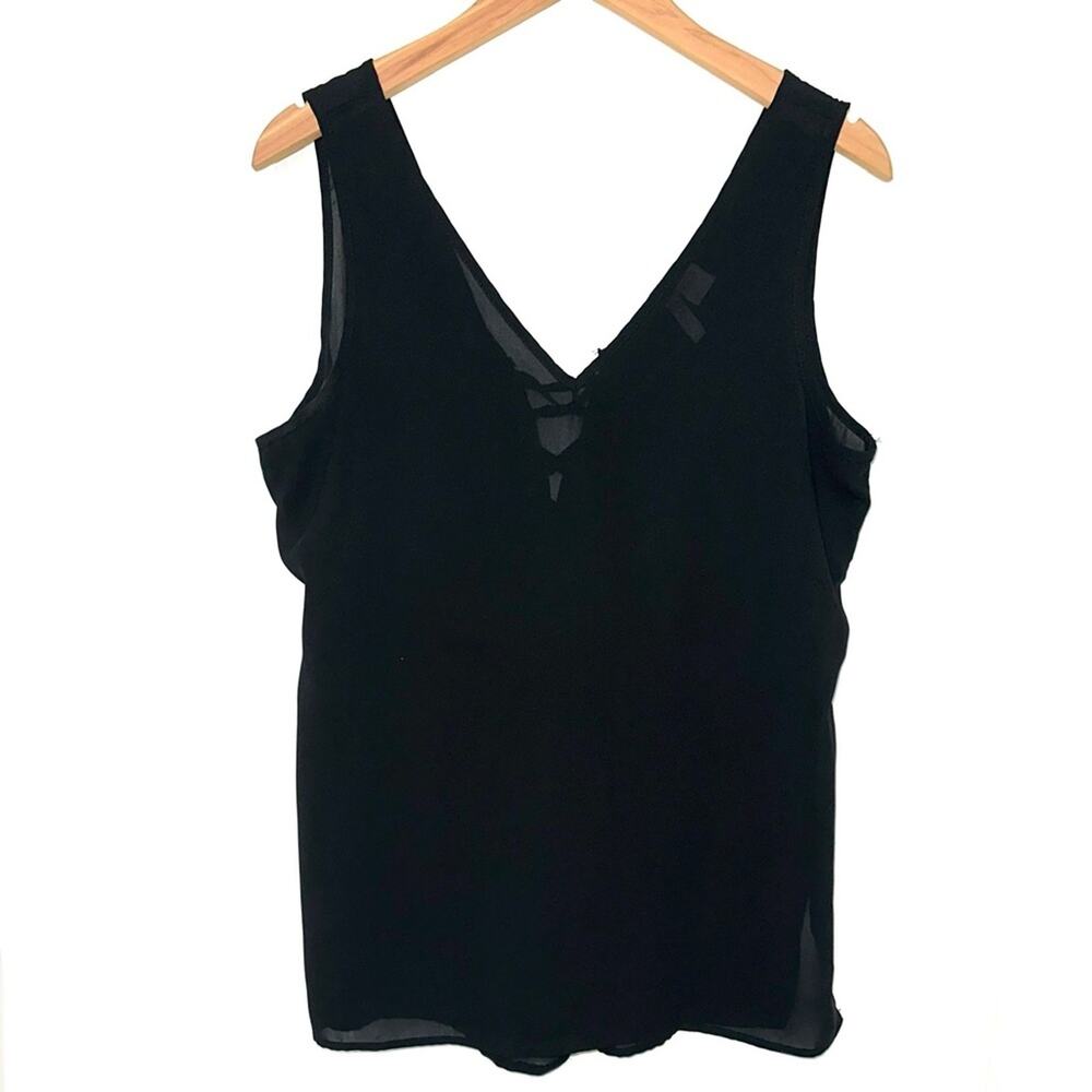 Japna V-Neck Black Lace Up Back Side Slit Tank Top Size Large
